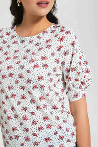 Redtag-Assorted-Pleated-Sleeve-Top-With-Gold-Button-Details-On-Shoulder-Blouses-Women's-