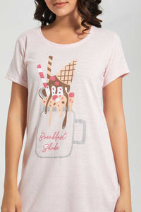 Redtag-Pink-Melange-Printed-Nightshirt-Nightshirts-Women's-