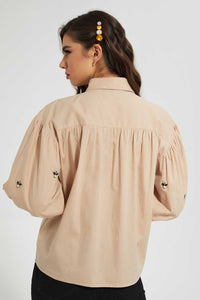 Redtag-Beige-Collared-Shirt-Blouses-Women's-