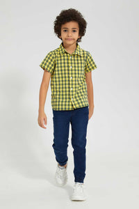 Redtag-Yellow-Check-Ss-Shirt-Casual-Shirts-Boys-2 to 8 Years