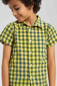 Redtag-Yellow-Check-Ss-Shirt-Casual-Shirts-Boys-2 to 8 Years