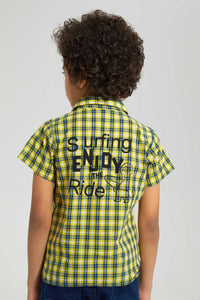 Redtag-Yellow-Check-Ss-Shirt-Casual-Shirts-Boys-2 to 8 Years