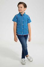 Load image into Gallery viewer, Redtag-Blue-Check-Ss-Shirt-Casual-Shirts-Boys-2 to 8 Years
