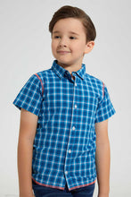 Load image into Gallery viewer, Redtag-Blue-Check-Ss-Shirt-Casual-Shirts-Boys-2 to 8 Years
