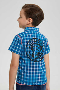 Redtag-Blue-Check-Ss-Shirt-Casual-Shirts-Boys-2 to 8 Years