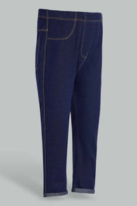 Redtag-Dark-Wash-Knit-Jegging-Jeggings-Infant-Girls-3 to 24 Months