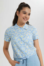 تنزيل الصورة على معرض الصور، Redtag-Green-Floral-Front-Tie-Crop-Shirt-Cropped-Tops-Senior-Girls-9 to 14 Years
