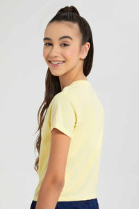 Redtag-Lt-Yellow/Lt-Blue-2Pcs-Pack-Crop-T-Shirt-Plain-T-Shirts-Senior-Girls-9 to 14 Years