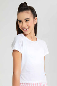 Redtag-Black/White-2Pcs-Pack-Crop-T-Shirt-Plain-T-Shirts-Senior-Girls-9 to 14 Years