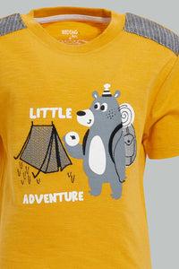 Redtag-Mustard-Panda-Tshirt-With-Conrast-Cut-And-Sew-Graphic-T-Shirts-Infant-Boys-3 to 24 Months