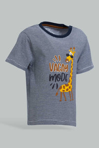 Redtag-Navy-Giraffe-Striped-Tshirt-Striped-T-Shirts-Infant-Boys-3 to 24 Months