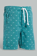 تنزيل الصورة على معرض الصور، Redtag-Navy-And-Teal-Printed-Trouser-Short-2Pack-Chino-Shorts-Infant-Boys-3 to 24 Months
