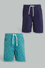 Redtag-Navy-And-Teal-Printed-Trouser-Short-2Pack-Chino-Shorts-Infant-Boys-3 to 24 Months