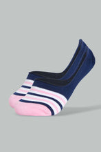 Load image into Gallery viewer, Redtag-Navy/Pink-Polka-Stripe-Printed-Invisible-Socks-(5-Packs)-Invisible-Socks-Women&#39;s-
