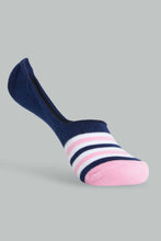 Load image into Gallery viewer, Redtag-Navy/Pink-Polka-Stripe-Printed-Invisible-Socks-(5-Packs)-Invisible-Socks-Women&#39;s-
