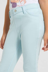 Redtag-Sky-Blue-Girls-Printed-Glitter-Jegging-Jeggings-Girls-2 to 8 Years