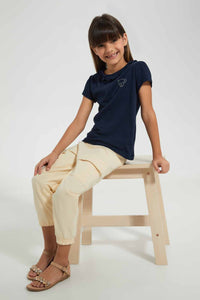 Navy T-Shirt With Ruffles At Neck