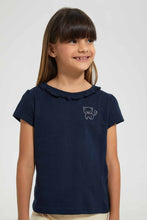 Load image into Gallery viewer, Navy T-Shirt With Ruffles At Neck
