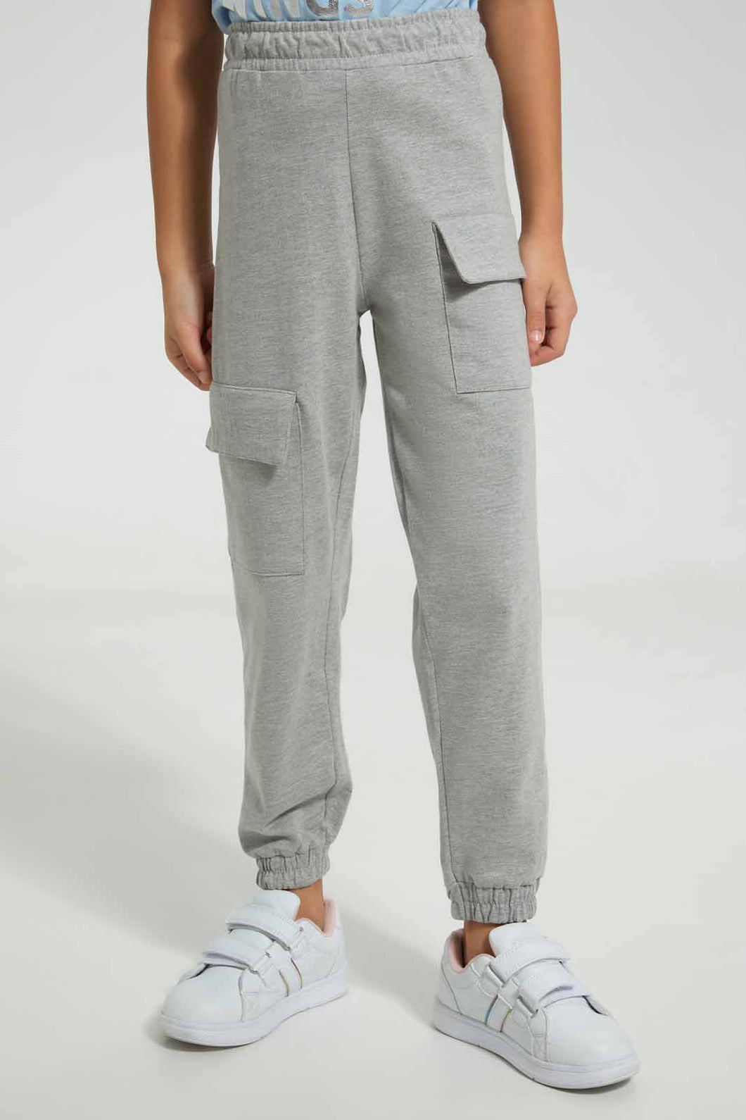 Redtag-Grey-Melange-Girls-Cargo-Trouser-Cargo-Pants-Girls-2 to 8 Years