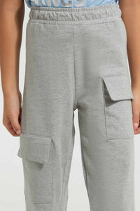 Redtag-Grey-Melange-Girls-Cargo-Trouser-Cargo-Pants-Girls-2 to 8 Years