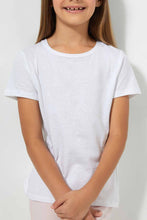 Load image into Gallery viewer, Redtag-White-Girls-Printed-Glitter-T-Shirt-Graphic-T-Shirts-Girls-2 to 8 Years
