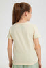 Redtag-Beige-Girls-Printed-Glitter-T-Shirt-Graphic-T-Shirts-Girls-2 to 8 Years