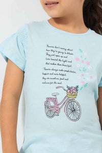 Redtag-Sky-Blue-Girls-T-Shirt-With-Rhinestone-And-Placement-Print-Graphic-T-Shirts-Girls-2 to 8 Years