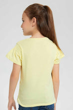 Load image into Gallery viewer, Redtag-Lt.-Yellow-Girls-T-Shirt-With-Rhinestone-And-Placement-Print-Graphic-T-Shirts-Girls-2 to 8 Years
