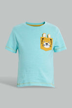 Load image into Gallery viewer, Redtag-Blue-Aqua-Tiger-Patch-Pocket-Short-Sleeve-Tshirt-Embellished-Infant-Boys-3 to 24 Months
