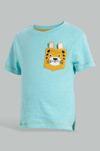 Load image into Gallery viewer, Redtag-Blue-Aqua-Tiger-Patch-Pocket-Short-Sleeve-Tshirt-Embellished-Infant-Boys-3 to 24 Months
