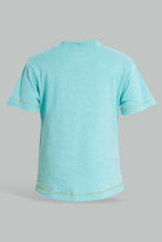Load image into Gallery viewer, Redtag-Blue-Aqua-Tiger-Patch-Pocket-Short-Sleeve-Tshirt-Embellished-Infant-Boys-3 to 24 Months
