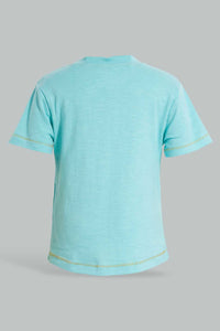 Redtag-Blue-Aqua-Tiger-Patch-Pocket-Short-Sleeve-Tshirt-Embellished-Infant-Boys-3 to 24 Months