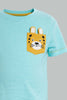 Redtag-Blue-Aqua-Tiger-Patch-Pocket-Short-Sleeve-Tshirt-Embellished-Infant-Boys-3 to 24 Months