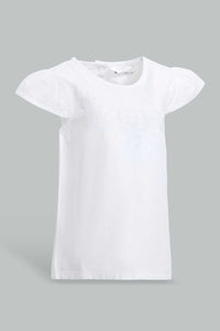 Redtag-White-Embroidred-Yoke-Cap-Sleeves-Blouse-Blouses-Infant-Girls-3 to 24 Months