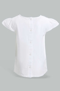 Redtag-White-Embroidred-Yoke-Cap-Sleeves-Blouse-Blouses-Infant-Girls-3 to 24 Months