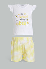 تنزيل الصورة على معرض الصور، Redtag-Yellow-Bee-Print-T-Shirt-With-Short-Sets-Infant-Girls-3 to 24 Months
