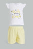 Redtag-Yellow-Bee-Print-T-Shirt-With-Short-Sets-Infant-Girls-3 to 24 Months