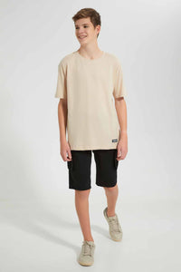 Redtag-Beige-Plain-Keyshape-T-Shirt-Plain-T-Shirts-Senior-Boys-9 to 14 Years