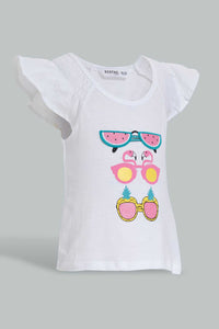 Redtag-White-Tropical-Peek-A-Boo-Artwork-T-Shirt-Embellished-Infant-Girls-3 to 24 Months