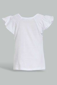 Redtag-White-Tropical-Peek-A-Boo-Artwork-T-Shirt-Embellished-Infant-Girls-3 to 24 Months