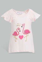 تنزيل الصورة على معرض الصور، Redtag-Pink-Flamingo-Peek-A-Boo-Artwork-T-Shirt-Embellished-Infant-Girls-3 to 24 Months
