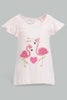 Redtag-Pink-Flamingo-Peek-A-Boo-Artwork-T-Shirt-Embellished-Infant-Girls-3 to 24 Months