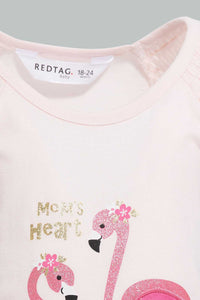 Redtag-Pink-Flamingo-Peek-A-Boo-Artwork-T-Shirt-Embellished-Infant-Girls-3 to 24 Months