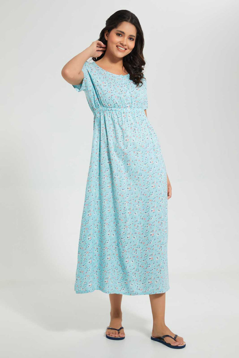 Redtag-Blue-Floral-Printed-Nightgown-Nightgowns-Women's-