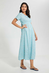 Redtag-Blue-Floral-Printed-Nightgown-Nightgowns-Women's-