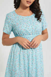Redtag-Blue-Floral-Printed-Nightgown-Nightgowns-Women's-