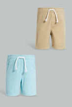 تنزيل الصورة على معرض الصور، Redtag-Red-And-Aqua-Trouser-Short-2Pack-Chino-Shorts-Infant-Boys-3 to 24 Months
