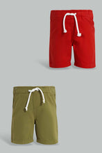 تنزيل الصورة على معرض الصور، Redtag-Khaki-And-Olive-Trouser-Short-2Pack-Chino-Shorts-Infant-Boys-3 to 24 Months
