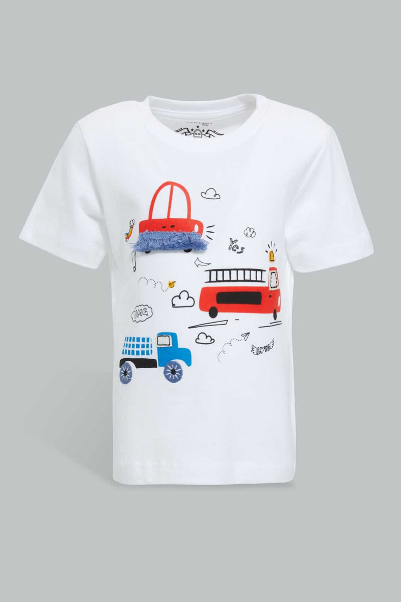 Redtag-White-Tshirt-With-Truck--Patch-Embellished-Infant-Boys-3 to 24 Months