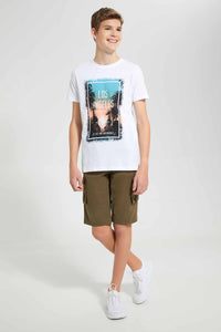 Redtag-Olive-Keyshape-Short-Chino-Shorts-Senior-Boys-9 to 14 Years